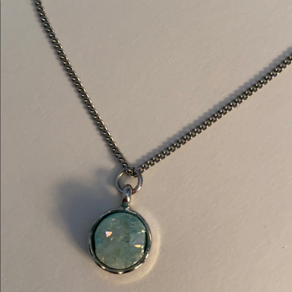 19" Silver Necklace With Blue Stone Pendant